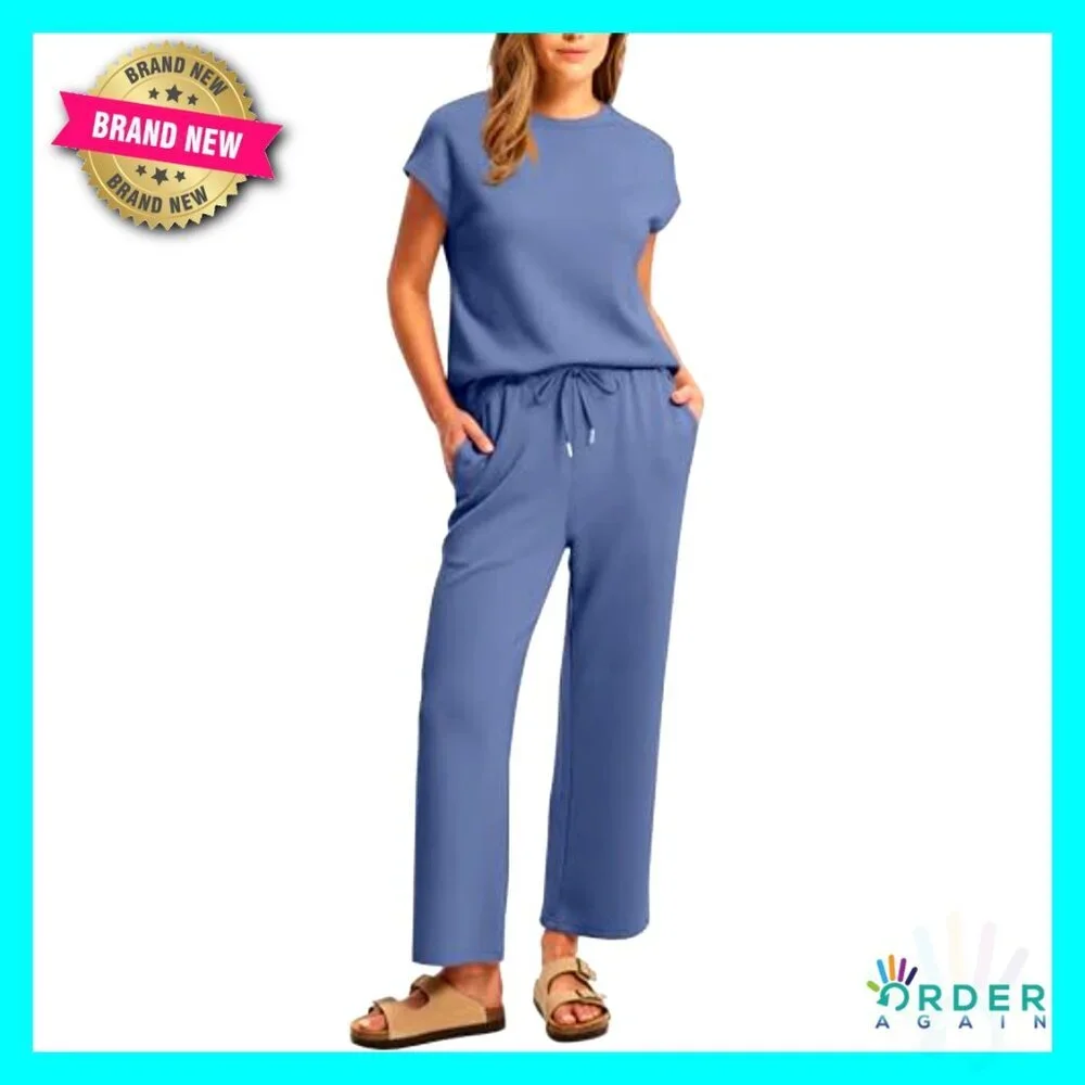 Cap Sleeve Two Piece Set Lounge Wear Wide Leg Pants Y2K Chic Vacation Outfit
